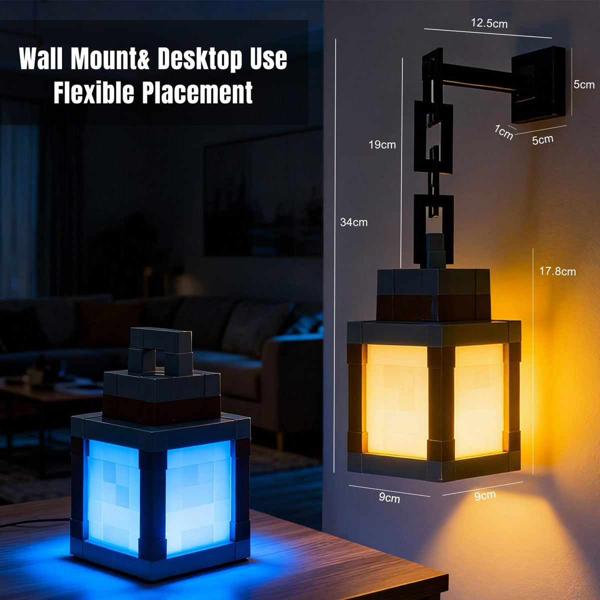 Pixelated Lantern Night Light, 16 Color LED Wall Night Light