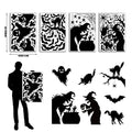 4-Sheet Large Halloween Decorative Window Clings, Spooky Silhouettes Witch Shapes Stickers Decals, Home Glass Window Door Wall Supplies for Indoor Outdoor Party Favors