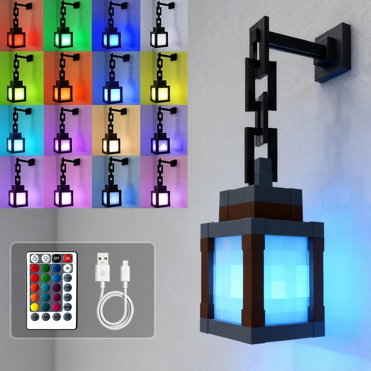 Pixelated Lantern Night Light, 16 Color LED Wall Night Light