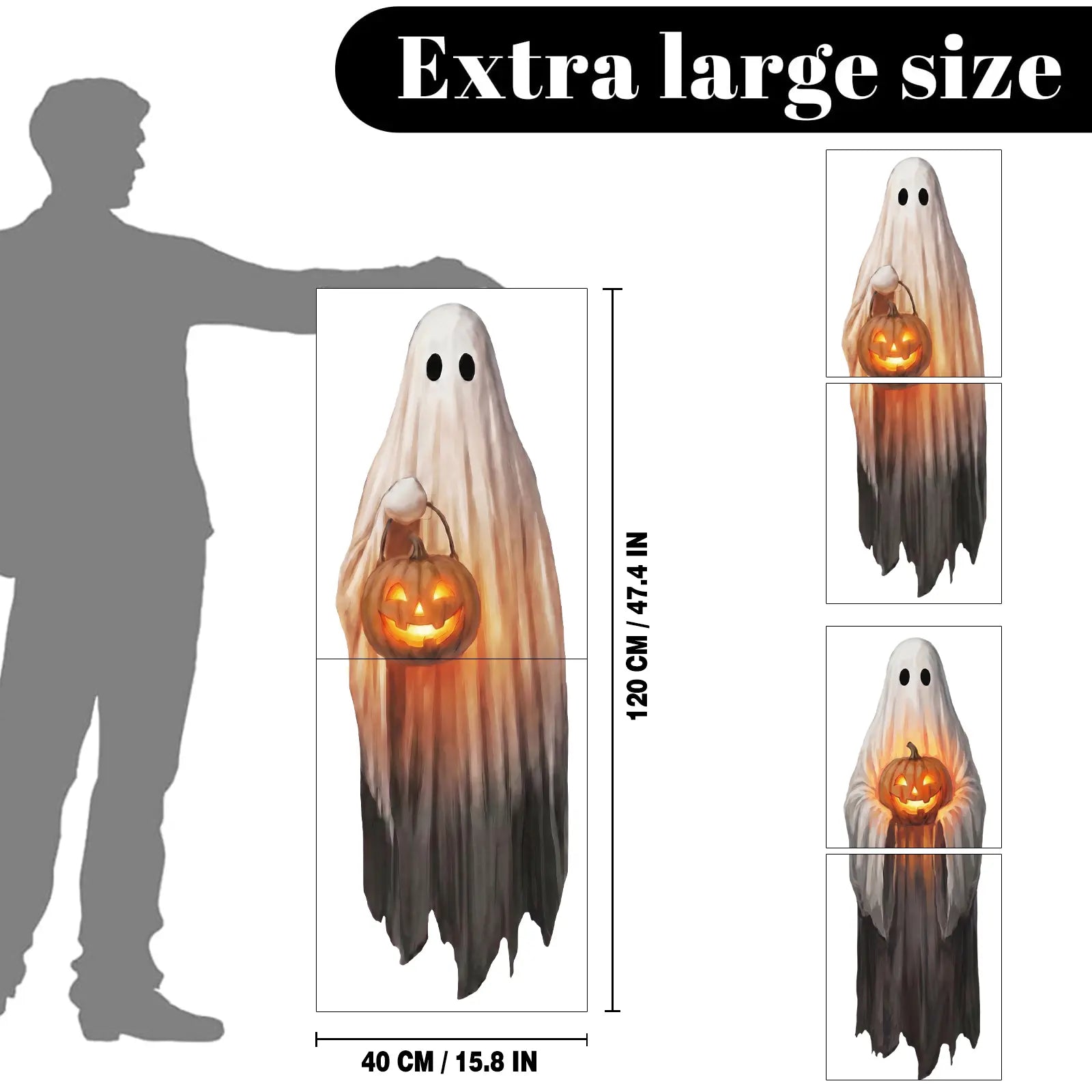 4-Sheet Large Halloween Decorative Window Clings, Spooky Silhouettes Witch Shapes Stickers Decals, Home Glass Window Door Wall Supplies for Indoor Outdoor Party Favors