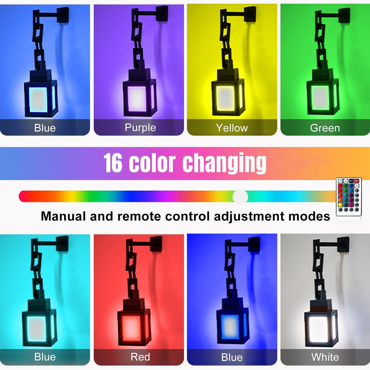 Pixelated Lantern Night Light, 16 Color LED Wall Night Light