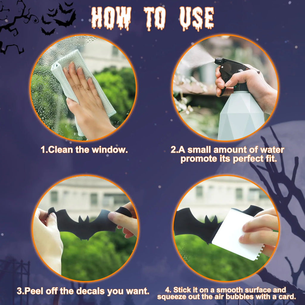 4-Sheet Large Halloween Decorative Window Clings, Spooky Silhouettes Witch Shapes Stickers Decals, Home Glass Window Door Wall Supplies for Indoor Outdoor Party Favors